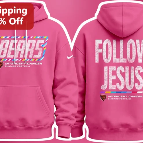 BEARS FOLLOW JESUS INTERCEPT CANCER Hoodie Christian Faith Breast Cancer Awareness Pink Pullover