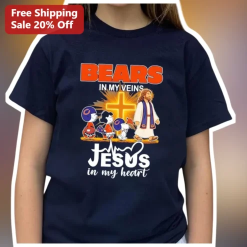 Bears In My Veins Jesus In My Heart Tee Chicago Bears Fan Christian NFL Gift