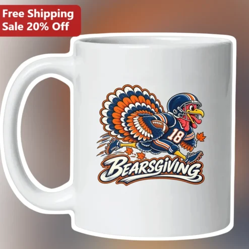 BEARSGIVING Chicago Bears Thanksgiving Mug Funny Football Turkey Ceramic Coffee Cup Gift for NFL Fans