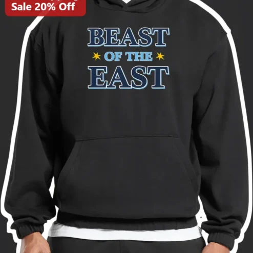 Beast of the East Hoodie Varsity Style Graphic Pullover for Athletes and Gym Motivation
