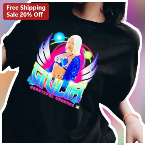Beautiful Madness WWE Giulia Neon Retro Graphic Tee for Wrestling Fans