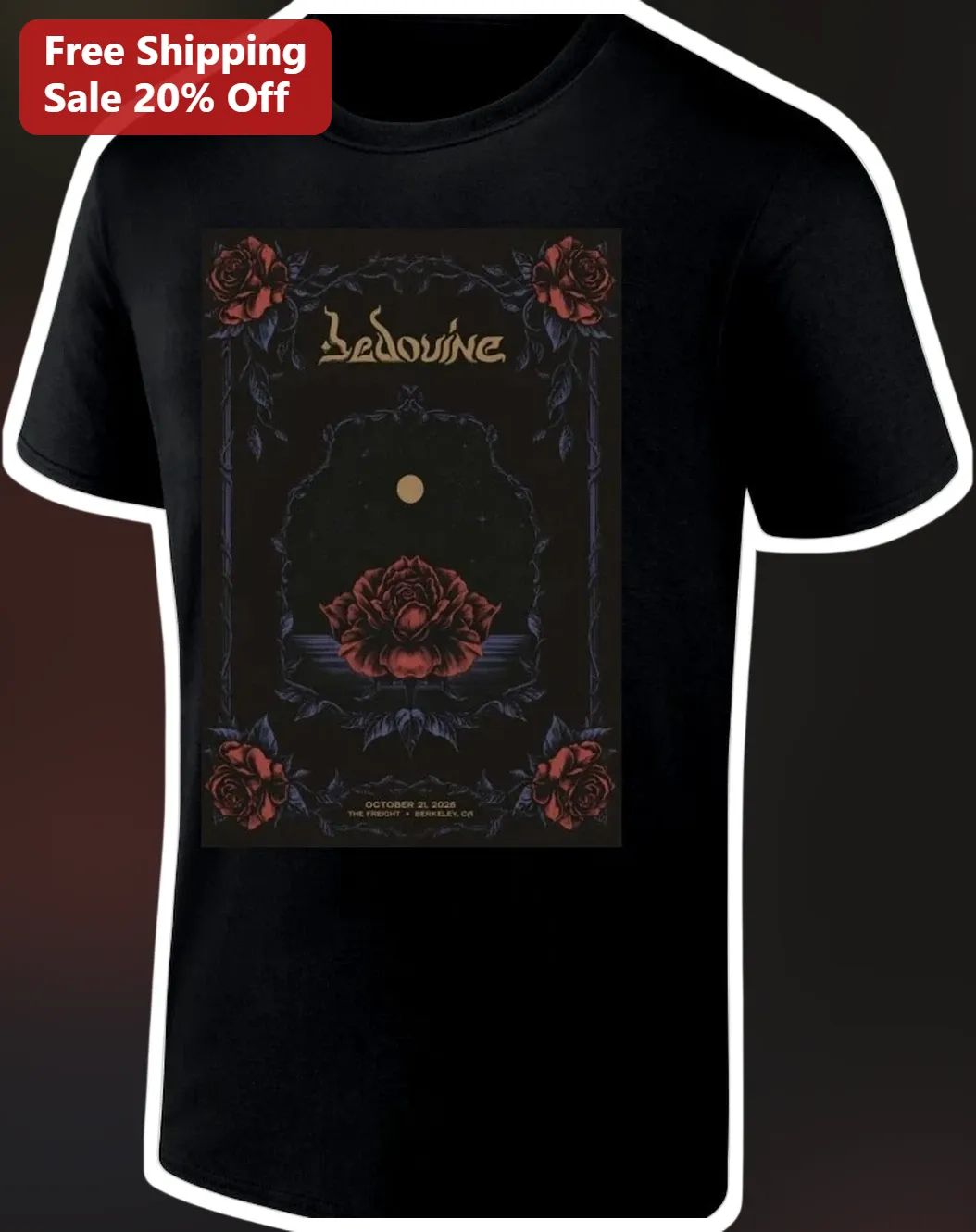 Bedouine Tee Gothic Floral Band Merch Shirt for Indie Rock Fans