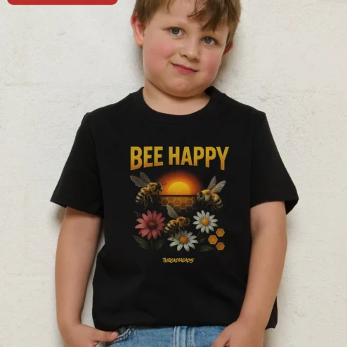 Bee Happy Graphic Tee Cute Bee Pun Shirt for Kids Nature Lovers Beekeepers Gift