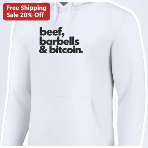 Beef Barbells Bitcoin Hoodie Gym Crypto Fitness Apparel for Men Women Gift available at our Chicago, Illinois warehouse
