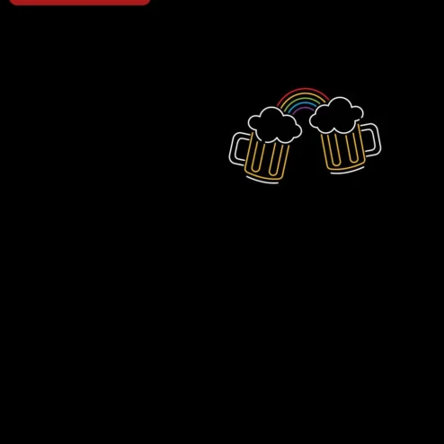 Beer Mugs Rainbow Chest Tee Craft Beer Lover Pride Shirt on a hanger, ready to ship from Chicago, Illinois