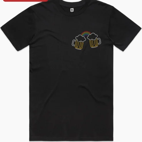 Customer in Chicago, Illinois wearing Beer Mugs Rainbow Chest Tee Craft Beer Lover Pride Shirt