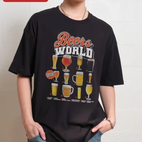 Beers of the World Tee Vintage Beer Glass Guide Graphic Shirt for Craft Beer Lovers