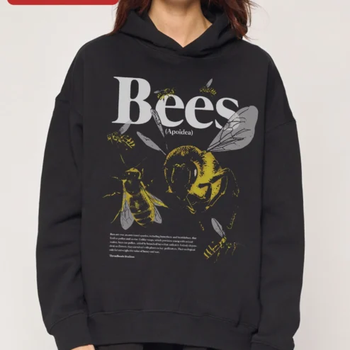 Bees (Apoida) Hoodie Vintage Scientific Honeybee Illustration for Entomologists and Beekeepers