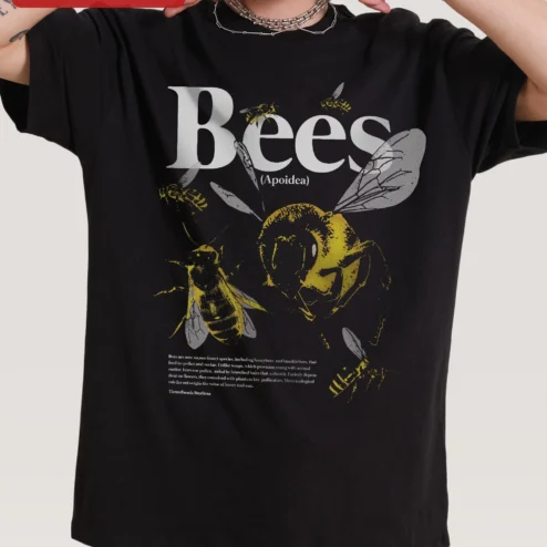 Bees (Apoida) Tee Scientific Honeybee Bumblebee Graphic Shirt for Nature Lovers and Beekeepers on a hanger, ready to ship from Chicago, Illinois
