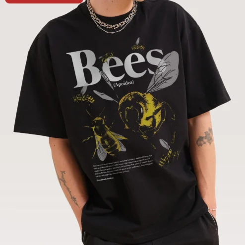 Bees Apoidea Graphic Tee Vintage Scientific Bee Chart Illustration Shirt for Nature Lovers on a hanger, ready to ship from Chicago, Illinois