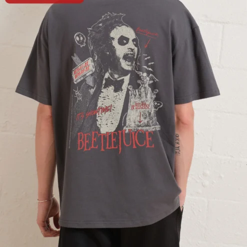 Beetlejuice It's Showtime Graphic Tee Retro Horror Movie Quote Shirt for Halloween