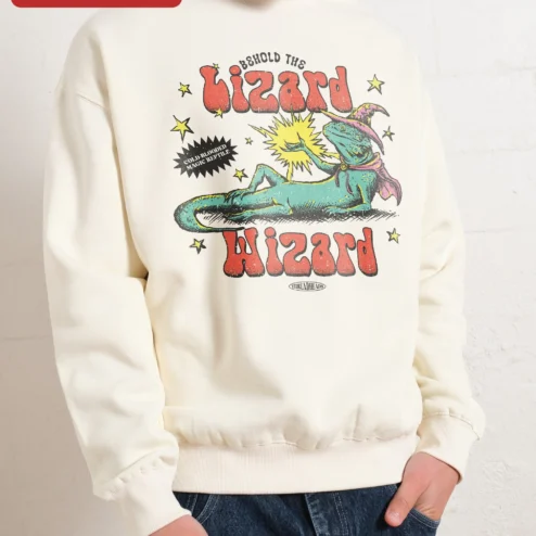 Close-up of Behold The Lizard Wizard Cold-Blooded Magic Reptile Sweatshirt for streetwear fans in Chicago, Illinois