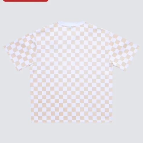 Beige Checkerboard Pattern Tee Retro Streetwear Checkered Shirt Unisex Cotton Top