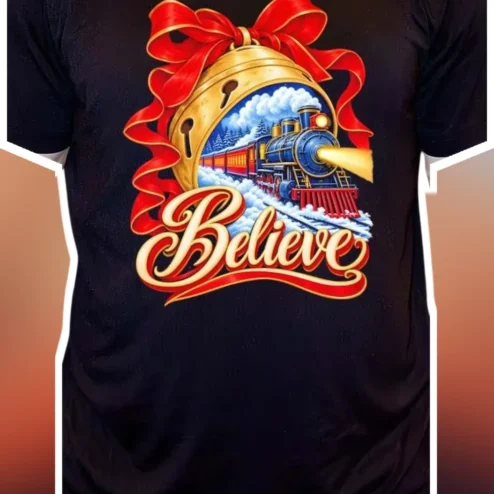 Believe Christmas Train Graphic Tee Vintage Holiday Gift for Men Women