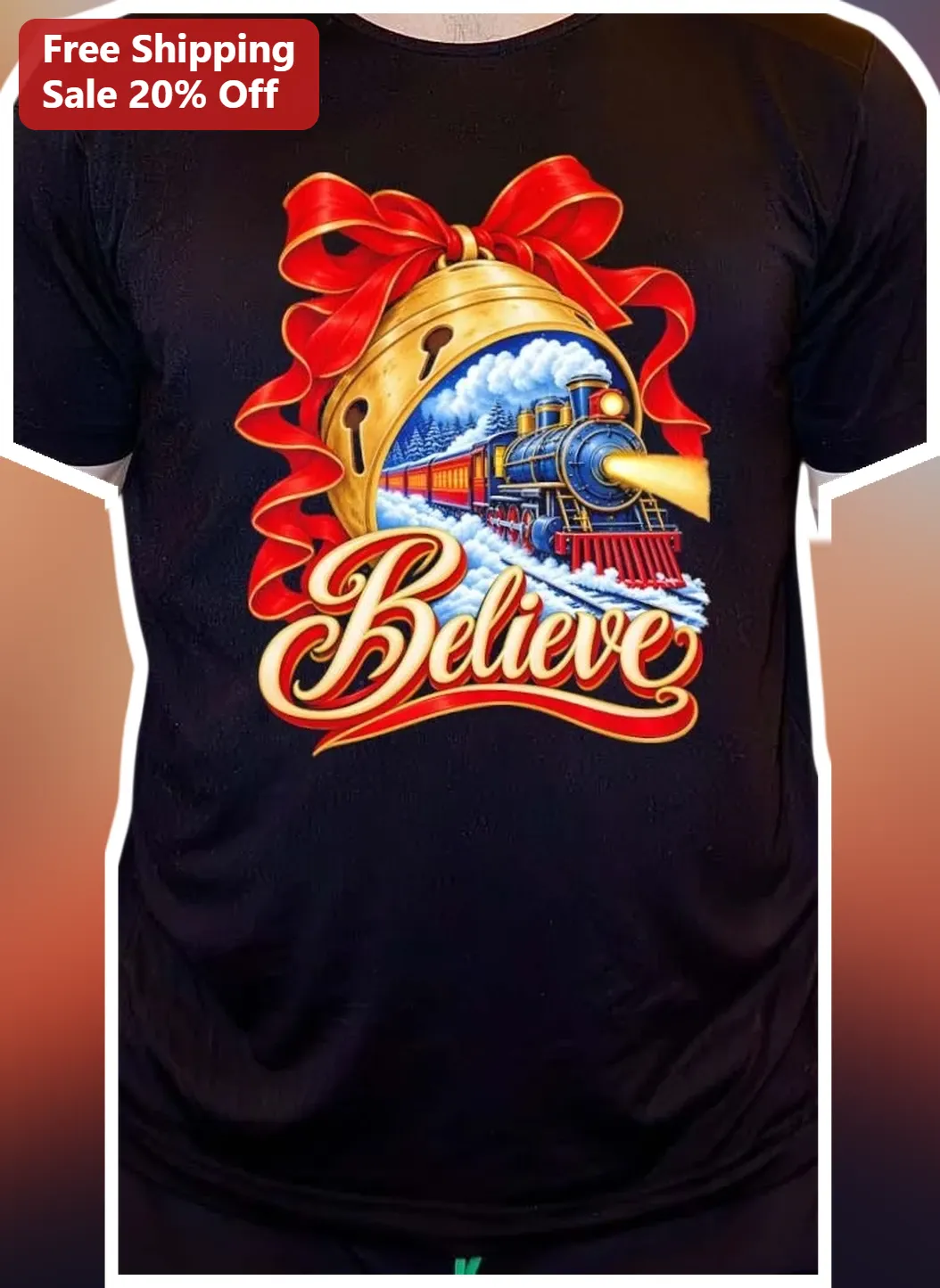 Believe Christmas Train Graphic Tee Vintage Holiday Gift for Men Women