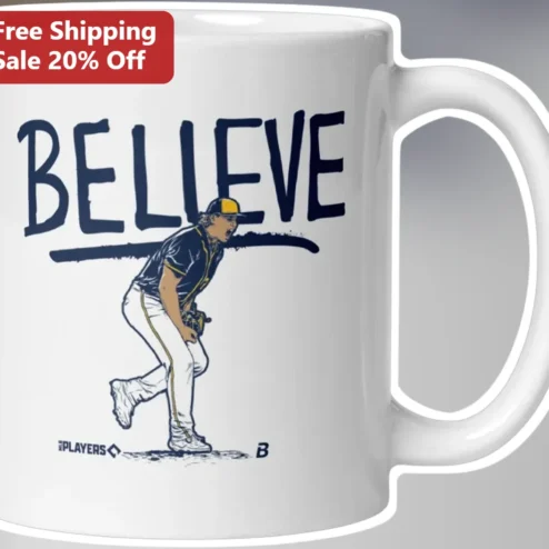 Believe Mug Baseball Pitcher Ceramic Coffee Cup Motivational Sports Gift