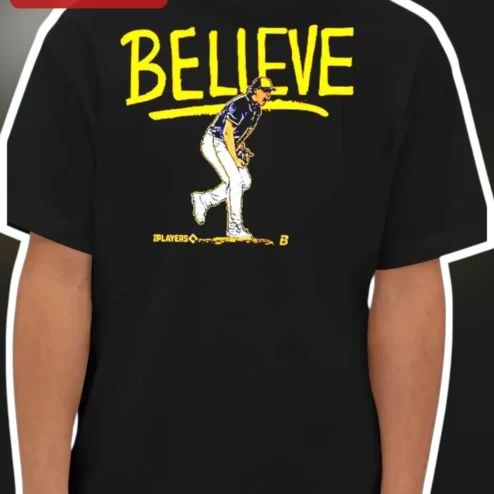 BELIEVE Tee Vintage Baseball Player Graphic Shirt Inspirational Athlete Gift