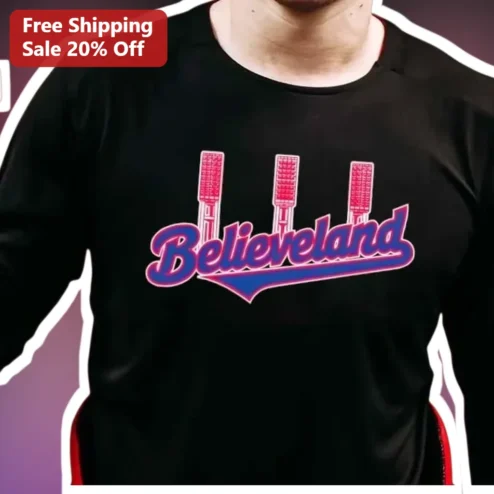 Believeland Tee Cleveland Sports Fan Graphic T-Shirt Stadium Lights Design