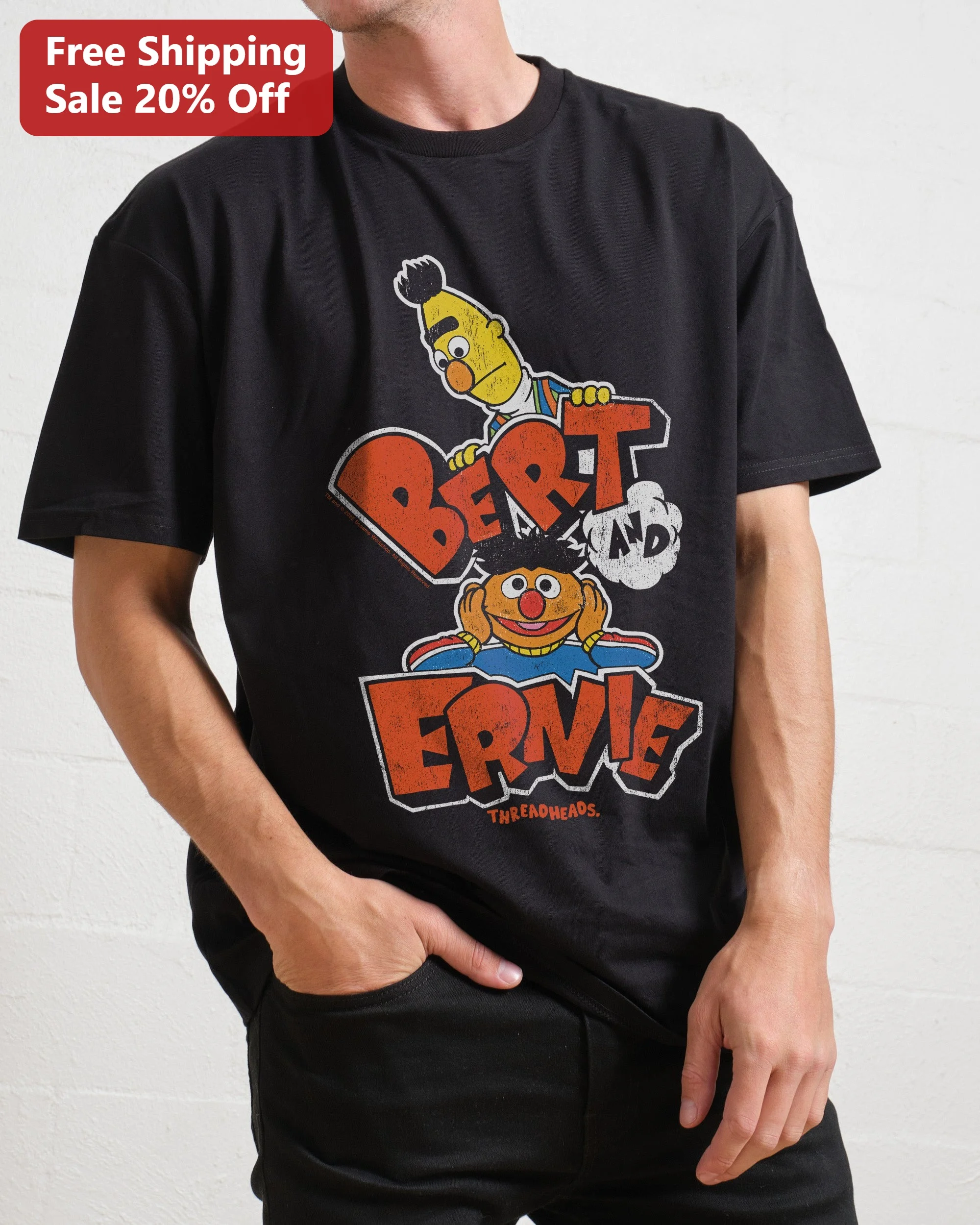 Bert and Ernie Vintage Retro Sesame Street Graphic Tee for Adults