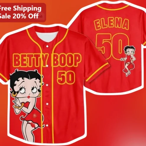Betty Boop Baseball Jersey Retro Cartoon Vintage Style Personalized Custom Name Gift for Women Men