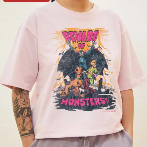 Beware of Monsters Scooby-Doo Vintage Graphic Tee Halloween Shaggy Gift