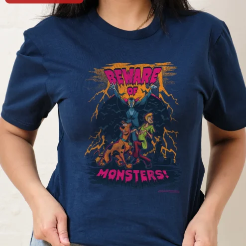Customer in Chicago, Illinois wearing Beware of Monsters Scooby-Doo Vintage Graphic Tee Halloween Shaggy Gift