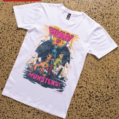 Customer in Chicago, Illinois wearing Beware of Monsters Scooby-Doo Vintage Graphic Tee Halloween Shaggy Gift