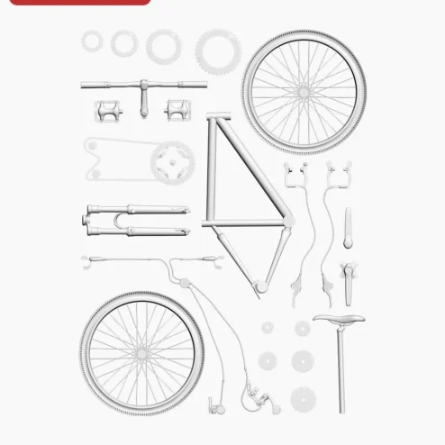 Bicycle Parts Knolling Exploded View Poster, Minimalist Technical Bike Diagram Wall Art for Cyclists on a hanger, ready to ship from Chicago, Illinois