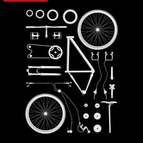 Bicycle Parts Knolling Exploded View Poster, Minimalist Technical Bike Diagram Wall Art for Cyclists