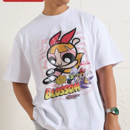 BIFF BLOSSOM Type-A Baddie Tee Retro Cartoon Graphic Shirt on a hanger, ready to ship from Chicago, Illinois