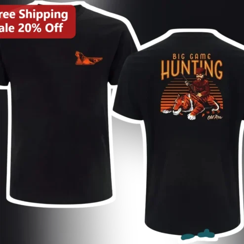 Big Game Hunting Tee Vintage Tiger Sunset Graphic Shirt for Men