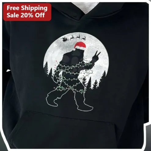 Bigfoot Hoodie Christmas Sasquatch Santa Hat Funny Holiday Gift for Men Women