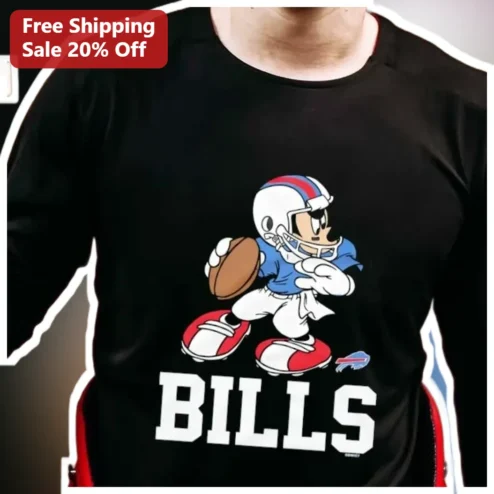 BILLS Long Sleeve Shirt Mickey Mouse Buffalo Bills NFL Fan Gear