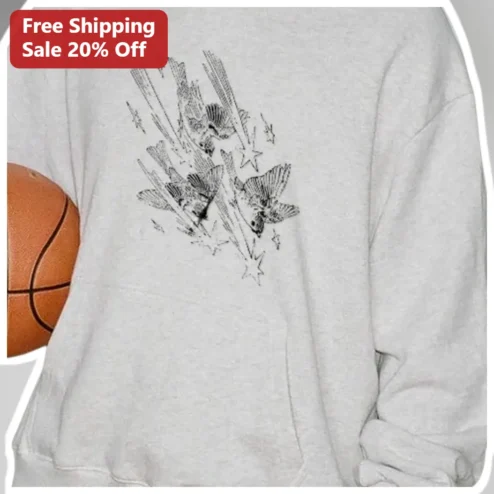 Birds and Shooting Stars Sweatshirt Vintage Line Art Celestial Bird Apparel Gift for Bird Lovers Astronomy Enthusiasts