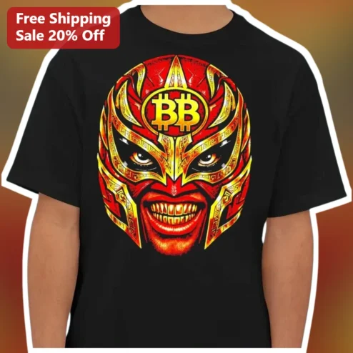Bitcoin Luchador Mask Tee Crypto Wrestling Graphic Shirt for Men Women
