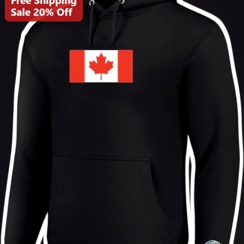 Black Canadian Flag Hoodie Rectangular Maple Leaf Graphic Pullover Sweatshirt for Men Women Patriotic Apparel
