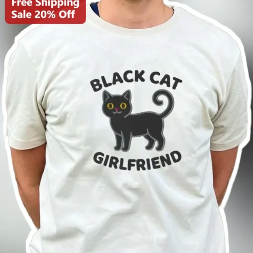 Black Cat Girlfriend Tee Cute Cartoon Kitty Graphic Shirt Gift for Women Halloween