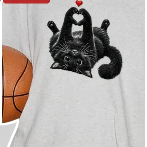Black Cat Making Heart Hands Tee Cute Kawaii Cat Lover Graphic Shirt Gift for Women Men