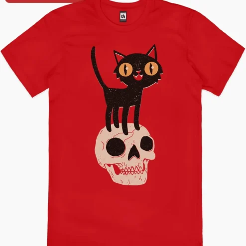 Black Cat Skull Halloween Illustration Art Print Gothic Spooky Wall Decor Vintage Style on a hanger, ready to ship from Chicago, Illinois