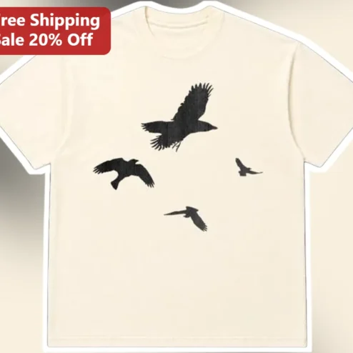 Black Raven Silhouette Graphic Tee Gothic Crow Bird in Flight Minimalist Dark Apparel Gift