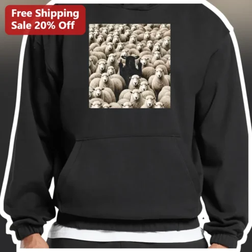Black Sheep Flipping Off Hoodie Funny Rebel Outsider Graphic Sweatshirt for Teens Adults