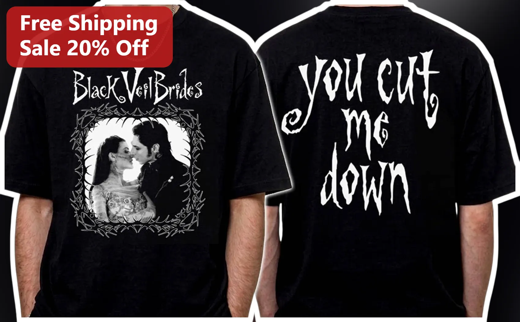 Black Veil Brides You Cut Me Down Tee Andy Biersack Gothic Rock Band Merch Shirt
