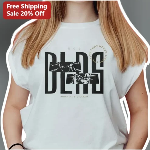 BLAS Night Shift Clock In Tee Wolf Eye Design Graphic T-Shirt for Nurses Security Guards First Responders
