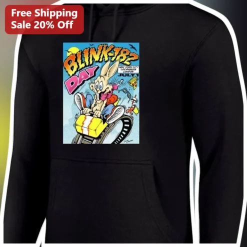 Day Hoodie Black Pop Punk Cartoon Rabbit Graphic Pullover for Men Women