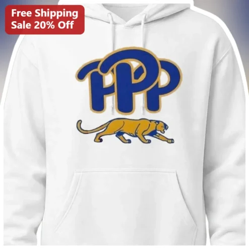 Blue and Gold Panther Monogram Hoodie Retro Collegiate Athletic Spirit Sweatshirt for Game Day Fans
