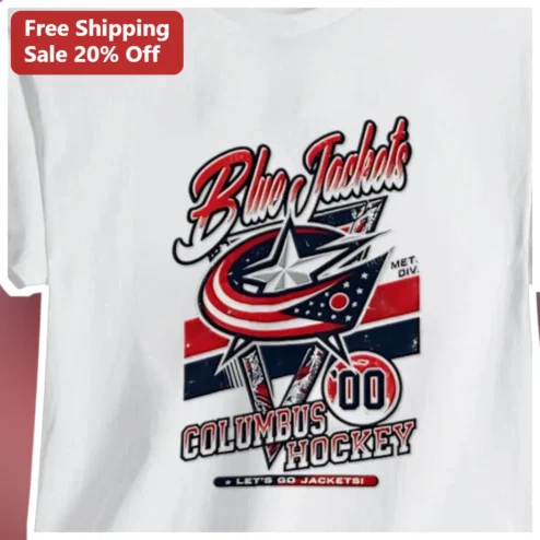 Blue Jackets Columbus Hockey Let's Go Jackets Vintage Distressed Graphic Tee