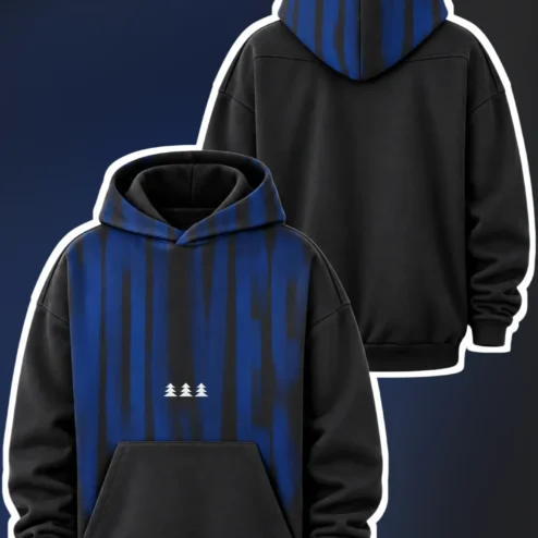 Blue Tiger Stripe Pine Tree Hoodie Rustic Wood Grain Pattern Outdoor Pullover for Men Women