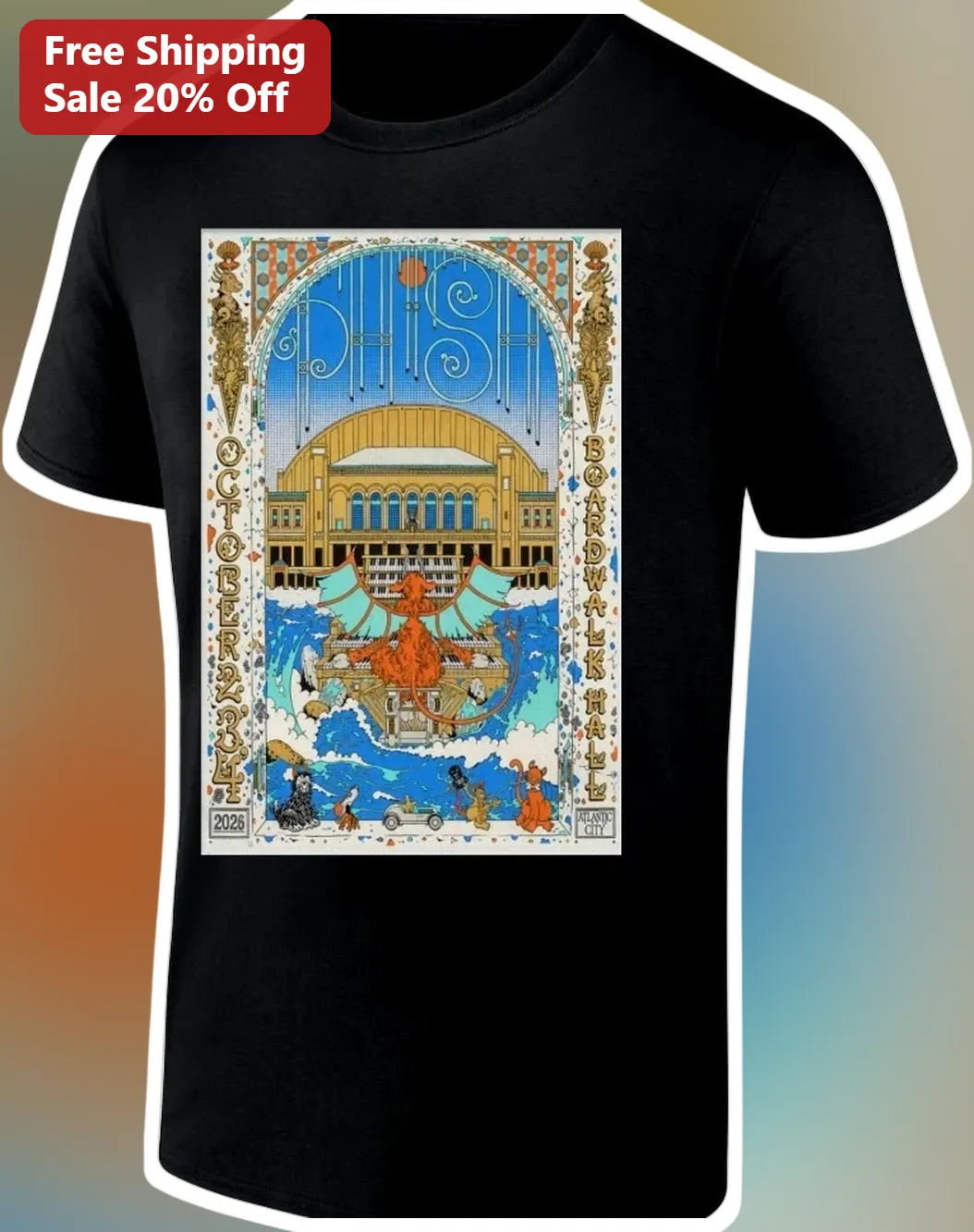 Boardwalk Hall October 2026 Concert Graphic Tee Vintage Atlantic City Event Souvenir Shirt for Music Fans