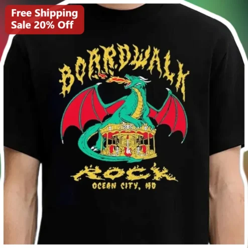 Boardwalk Rock Ocean City MD Tee Dragon Carousel Graphic Shirt Festival Merch Gift