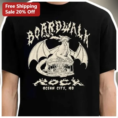 Boardwalk Rock Ocean City MD Tee Vintage Dragon Carousel Graphic Shirt